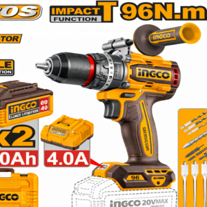 Perceuse-visseuse à percussion P20S 20V 96 Nm STARTER PACK 4.0 Ah INGCO