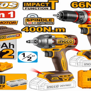 Kit P20S perceuse à percussion 66 Nm + clé à chocs 400 Nm STARTER PACK INGCO